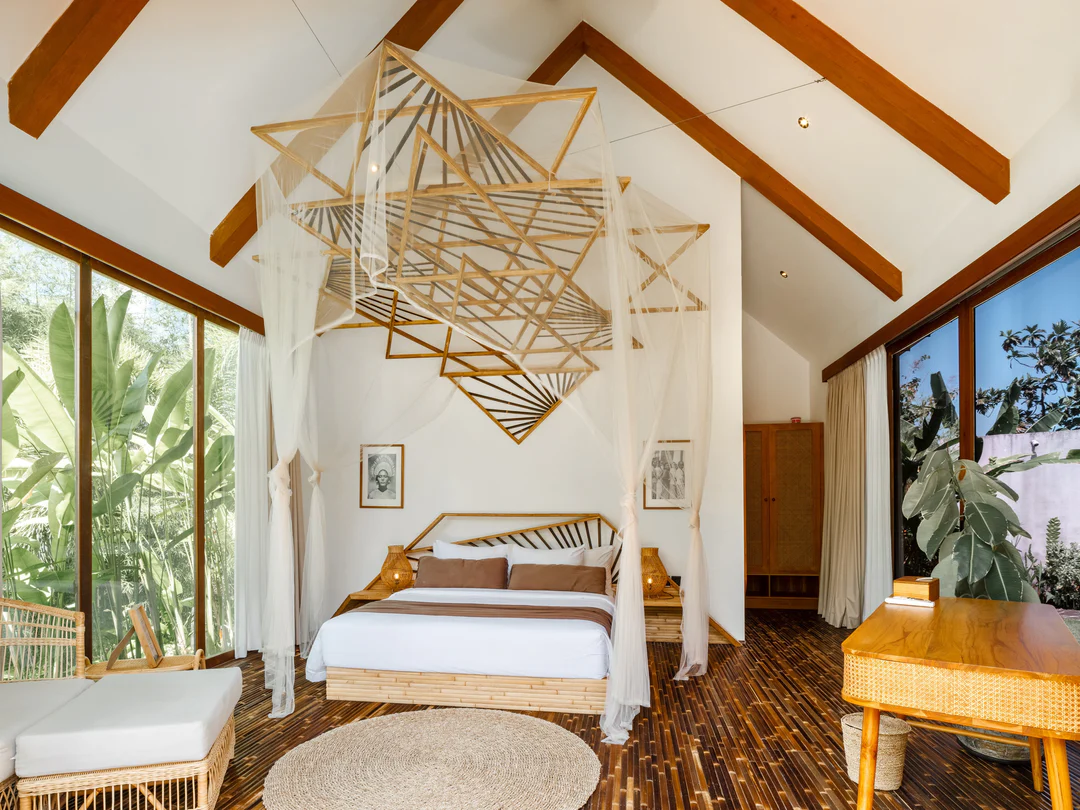 Design bungalow with bamboo bed and private swim deck
